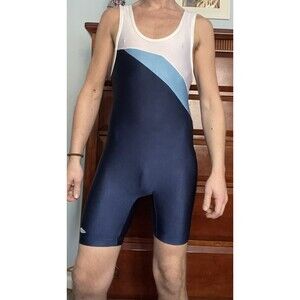 Men’s Small Matman Singlet - Navy w/ Light Blue and White Stripes & Piping, NWOT